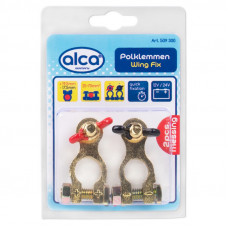 Клеми акумуляторні латунь 2шт "Alca" кольорові Wing Fix 509300 прямі