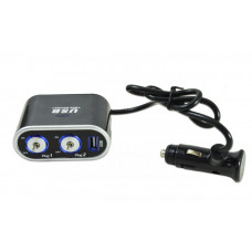 Прикурювач-двійник з подовжувачем/USB+вимикачі KSU-0182 12V