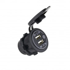 Гніздо під 2 USB DC 12-24V/5V 2,1-2,1A червоний індикатор з різьбою А41R (сенсорний)