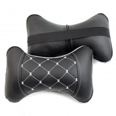 Подушка на підголівник еко-шкіра чорна + вставка перфор./рядок Ромб сірий + кант (2шт/к-кт)