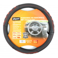 Чохол на кермо шкіра "М" (37-38см) чорний/червоні вставки Об'ємна Elegant 105731