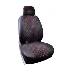 Чохли ''A'' "LUXE MAX" Чорні - Середина Жаккард ромби червона нитка (08-15/ціл.спинка/4 підг)