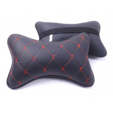 Подушка на підголівник еко-шкіра чорна + перфорація Ромб червоний + кант (2шт/к-кт)