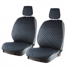 Накидки сидінь "Алькантара" "PREMIUM DEKOR" Чорна - Синя нитка 1+1 (2 Підголовника)