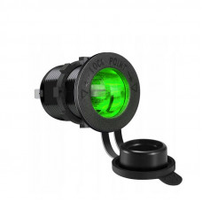Гніздо пластмасове під штекер прикурювача врізне з кришкою, підсвічування SF-50 Green