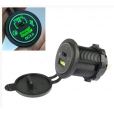 Гніздо під 1 USB+1 Type-C(QC 3.0+PD) DC 12-24V/5V підсвічування з різьбою A93G з дротом