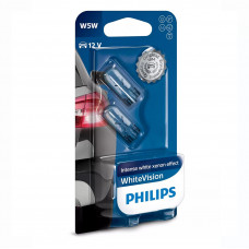 Лампа 12V (бесцок.) W5W "Philips" (12961WVUB2) White Vision Ultra +60% (3300K) (2шт.блист.)