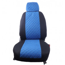 Чохли ''В'' "LUXE MAX" Чорні - Середина Жаккард Сині ромби (Заднє сид-ня розділене+5-Підголов.в)