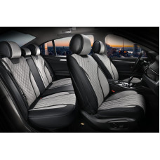 Чохли - Накидки сидіння Алькантара + Шкір. зам 3D "TORINO"(спинка відкрита) Сірі Elegant-700 123