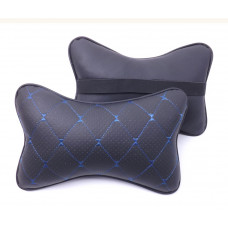 Подушка на підголівник еко-шкіра чорна + перфорація Ромб синій + кант (2шт/к-кт)