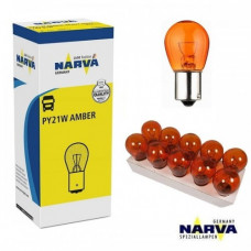 Лампа 12V (цок.зміщ.бурштин ВАU15s) P21W "Narva" (17638) Amber (уп.10шт)