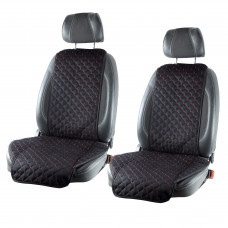 Накидки сидінь "Алькантара" "DEKOR" Чорна - Червона нитка стьобані ромби на флісі (1+1) Передні
