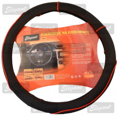 Чохол на кермо "M" (37-38см) чорний/червоний Elegant 105405 (червона нитка)