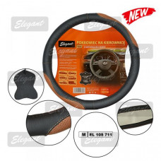 Чохол на кермо шкіра "М" (37-38см) чорний/коричневі вставки. Elegant 105711 масаж,перфорація