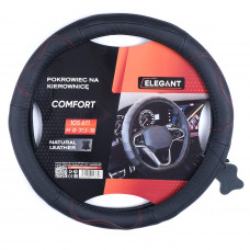 Чохол на кермо шкіра "М" (37-38см) чорний Elegant 105611 масаж, прошита червоною ниткою