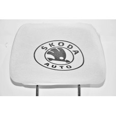 Чохол підголівників SKODA білий-чорний логотип