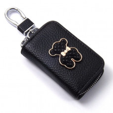 Чохол для ключів з карабіном Мішка Тедді Чорний (Ромби)