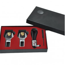 Подарунковий набір PORSCHE 2в1 (фіксатор ременів, плетений брелок) №2 хром