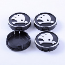 Ковпачки на титани "Skoda" (60/55мм) чорний/хром. пластик об'ємний логотип (4шт)