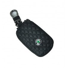 Чохол для ключів з карабіном Skoda зелена (Екошкіра) Ромб