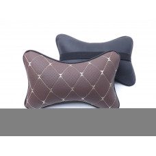 Подушка на підголівник еко-шкіра коричнева + перфорація Ромб золотий + кант (2шт/к-кт)