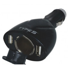 Прикурювач одинарний King KST-0226 1+2USB 12/24V Чорний