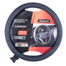 Чохол на кермо шкіра "М" (37-38см) чорний Elegant 105626 чорна Шкіра/вставки перфорація