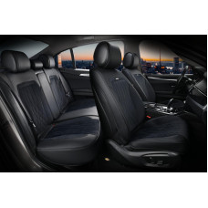Чохли - Накидки сидіння Алькантара + Шкір. зам 3D "MODENA" (спинка відкрита) Чорні Elegant-700 136