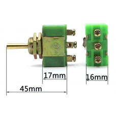 Тумблер 3 положення (on/off/on) 3 контакти (Латунь) зелений корпус (К812-1)