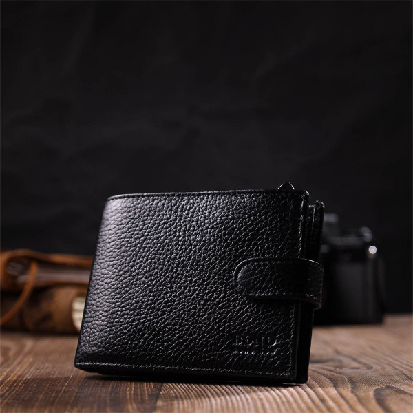 Горизонтальное портмоне для мужчин из натуральной зернистой кожи BOND 22059 Черный