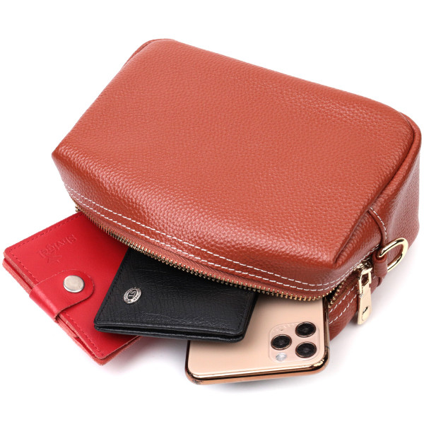 Оригинальная женская сумка с двумя ремнями из натуральной кожи Vintage 22273 Коричневый