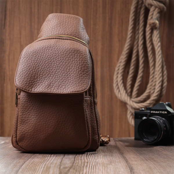 Практичная женская сумка с одной лямкой через плечо из крупнозернистой экокожи Vintage 22764 Коричневый