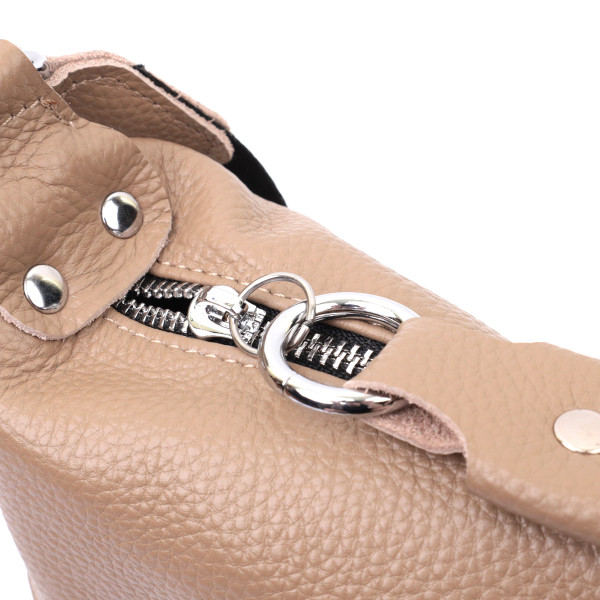 Сумка для женщин из натуральной кожи через плечо с необычным бегунком брелком Vintage 22618 Бежевая