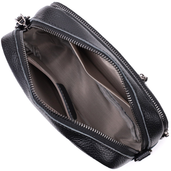 Женская сумка в классическом цвете с накладным карманом из натуральной кожи Vintage 22640 Черная