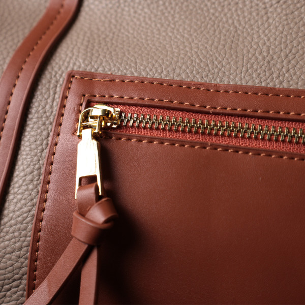 Оригинальная двухцветная женская сумка из натуральной кожи Vintage 22304 Бежевая