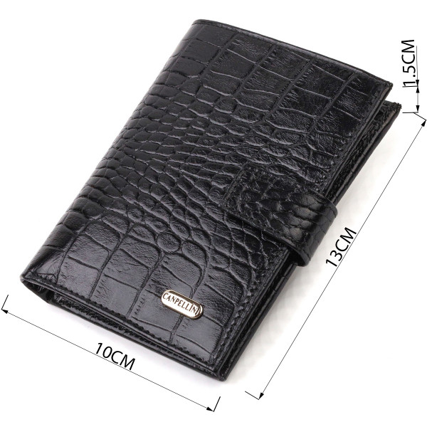 Стильный вертикальный мужской кошелек среднего размера из натуральной кожи с тиснением под крокодила CANPELLINI 21736 Черный