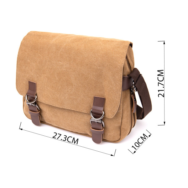 Сумка почтальонка текстильная Vintage 20607 Песочная