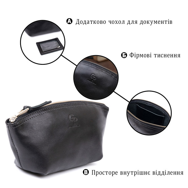 Женская косметичка из кожи Amelin GRANDE PELLE 11302 Черная