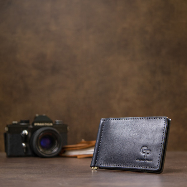 Мужской кожаный зажим для денег GRANDE PELLE 11476 Темно-синий