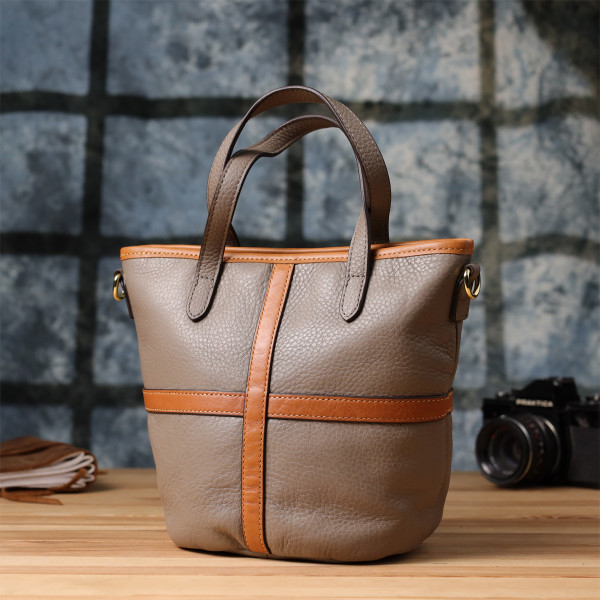 Практичная вместительная сумка из натуральной кожи для женщин Vintage 22998 Серый