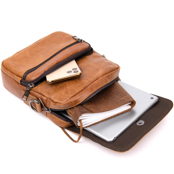 Сумка мужская мессенджер на одно отделение Vintage 20413 Рыжая