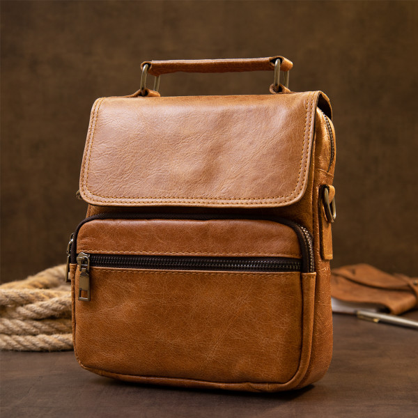 Сумка мужская мессенджер на одно отделение Vintage 20413 Рыжая