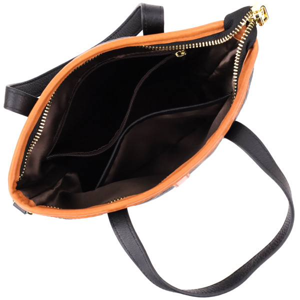 Женская кожаная сумка с коричневой вставкой на лицевой стороне Vintage 22997 Черный