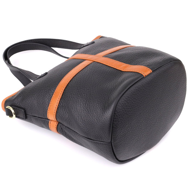 Женская кожаная сумка с коричневой вставкой на лицевой стороне Vintage 22997 Черный