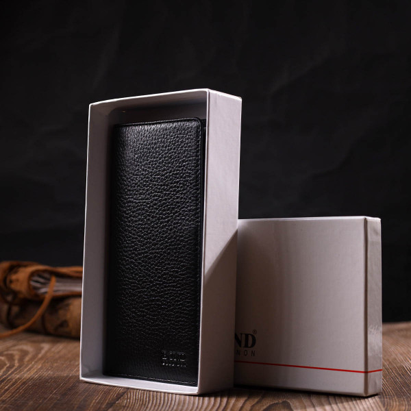 Вертикальный мужской бумажник из натуральной зернистой кожи BOND 21983 Черный