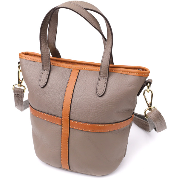 Практичная вместительная сумка из натуральной кожи для женщин Vintage 22998 Серый