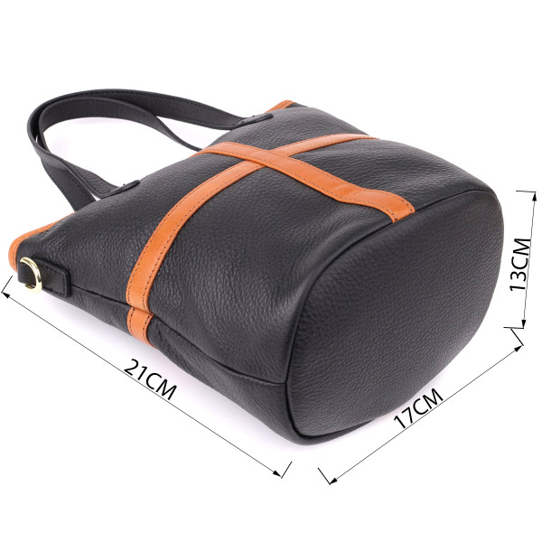 Женская кожаная сумка с коричневой вставкой на лицевой стороне Vintage 22997 Черный