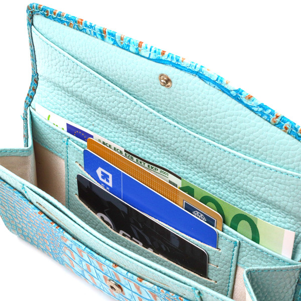 Превосходное портмоне для женщин из натуральной кожи с тиснением под крокодила CANPELLINI 21703 Голубое