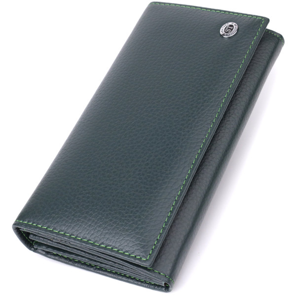 Удобный вертикальный кошелек из натуральной кожи ST Leather 23086 Зеленый