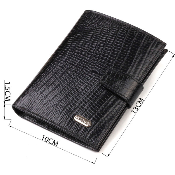 Фактурный вертикальный мужской бумажник среднего размера из натуральной кожи с тиснением CANPELLINI 21859 Черный